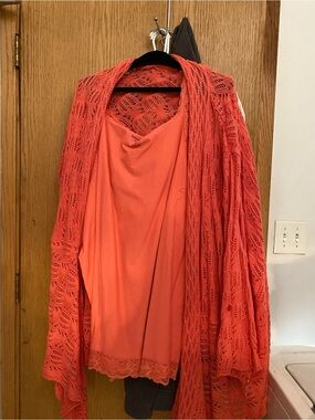 Woman Within Coral Lace Trim Tank Top and sweater